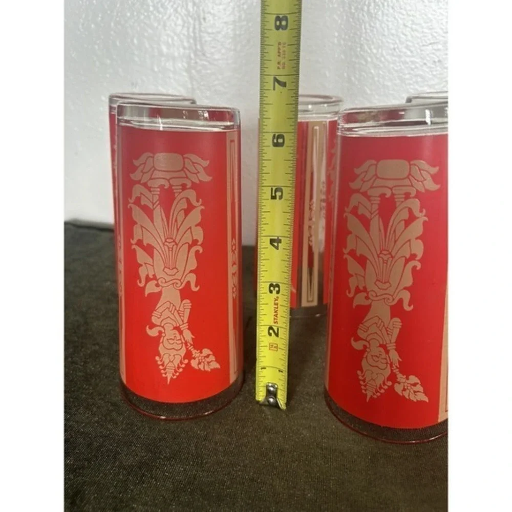 5-PC Vintage‎ Mid-century Modern Thai Goddess Culver Red Gold 12oz Glasses Gift